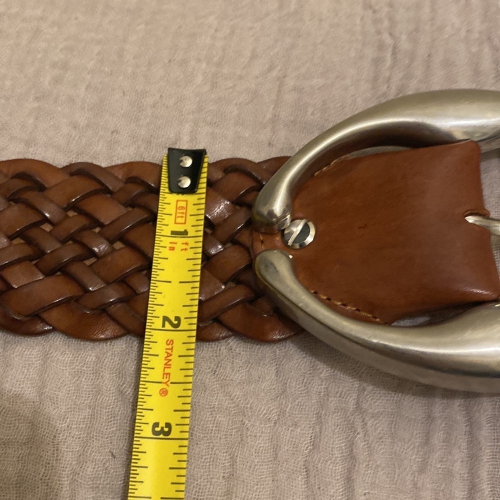 ABRO MADE IN ITALY Brown Woven Leather Belt with Silver Buckle. Size 80 - Picture 4 of 11